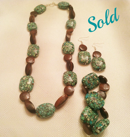 Sold Out~Beautiful Magnesite Stone With Chocolate Brown Wood Accents