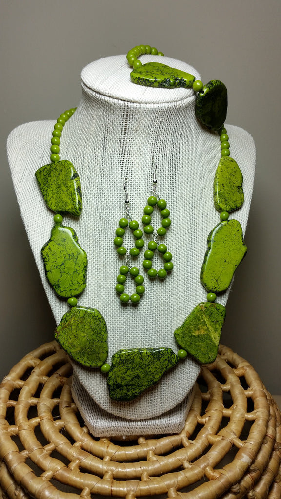 A Beautiful Fashion Statement! These Quality Stones and Glass Beads Are A Stunning Combination In An Eye~Catching Green!