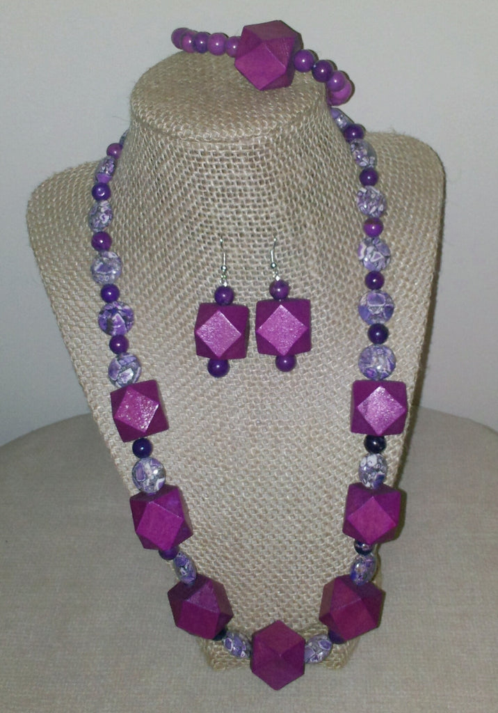 Purple Magnesite Stone With Chunky Wood Octagons